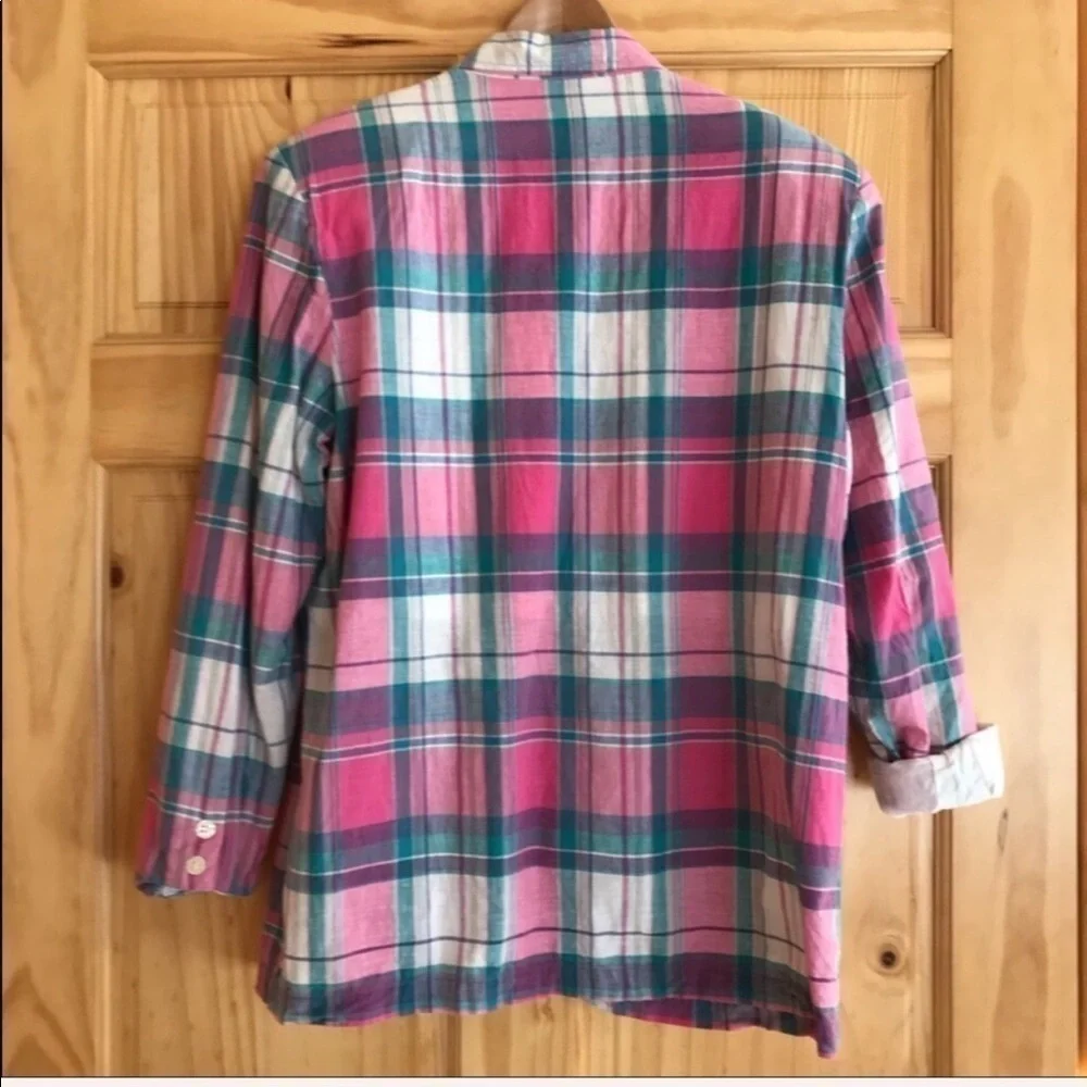 Vintage F Shay pink green plaid boyfriend blazer plus size 14